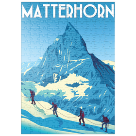 Darstellung des Puzzle Motivs Matterhorn Schweiz, Art Deco style Vintage Poster, Illustration - Puzzleteile: 200