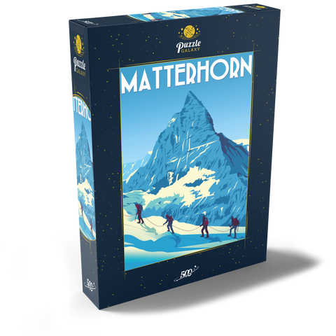 Matterhorn Schweiz, Art Deco style Vintage Poster, Illustration 500 Puzzle Schachtel Ansicht2