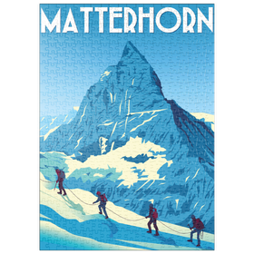 Darstellung des Puzzle Motivs Matterhorn Schweiz, Art Deco style Vintage Poster, Illustration - Puzzleteile: 500