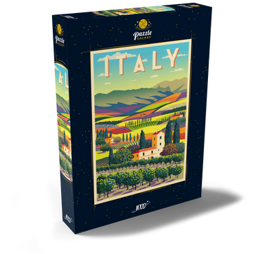 Romantische ländliche Landschaft, Italien, Art Deco style Vintage Poster, Illustration 1000 Puzzle Schachtel Ansicht2