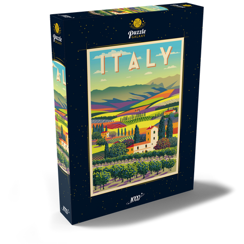 Romantische ländliche Landschaft, Italien, Art Deco style Vintage Poster, Illustration 1000 Puzzle Schachtel Ansicht2