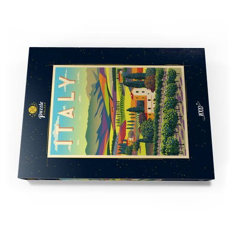 Romantische ländliche Landschaft, Italien, Art Deco style Vintage Poster, Illustration 1000 Puzzle Schachtel Ansicht3