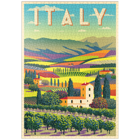 Darstellung des Puzzle-Motivs Romantische ländliche Landschaft, Italien, Art Deco style Vintage Poster, Illustration – Puzzleteile: 1000