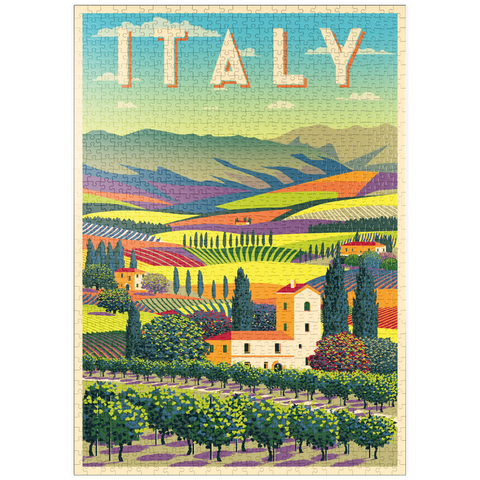 puzzleplate Romantische ländliche Landschaft, Italien, Art Deco style Vintage Poster, Illustration 1000 Puzzle