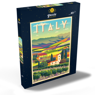 Romantische ländliche Landschaft, Italien, Art Deco style Vintage Poster, Illustration 100 Puzzle Schachtel Ansicht2