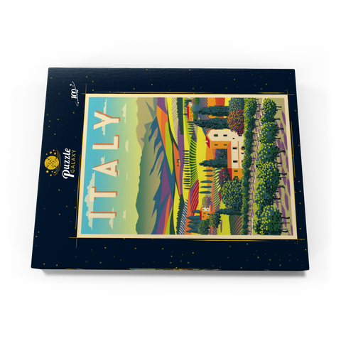 Romantische ländliche Landschaft, Italien, Art Deco style Vintage Poster, Illustration 100 Puzzle Schachtel Ansicht3