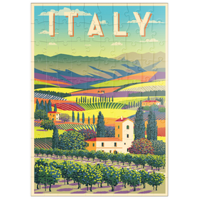Darstellung des Puzzle-Motivs Romantische ländliche Landschaft, Italien, Art Deco style Vintage Poster, Illustration – Puzzleteile: 100