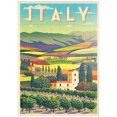 puzzleplate Romantische ländliche Landschaft, Italien, Art Deco style Vintage Poster, Illustration 100 Puzzle