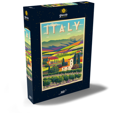 Romantische ländliche Landschaft, Italien, Art Deco style Vintage Poster, Illustration 500 Puzzle Schachtel Ansicht2