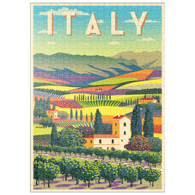 Darstellung des Puzzle-Motivs Romantische ländliche Landschaft, Italien, Art Deco style Vintage Poster, Illustration – Puzzleteile: 500