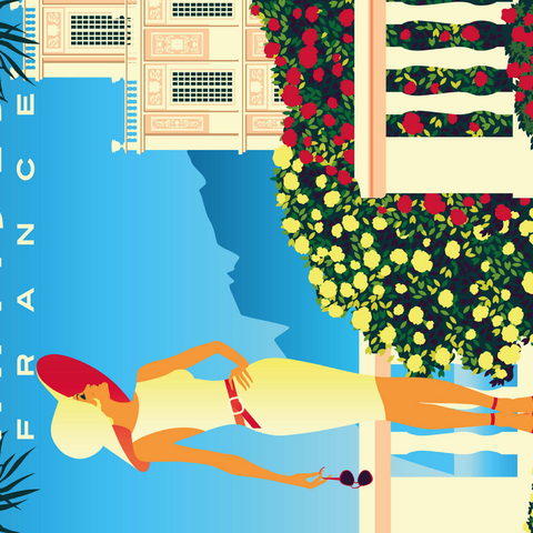 Côte d'Azur, Art Deco style Vintage Poster, Illustration 1000 Puzzle 3D Modell