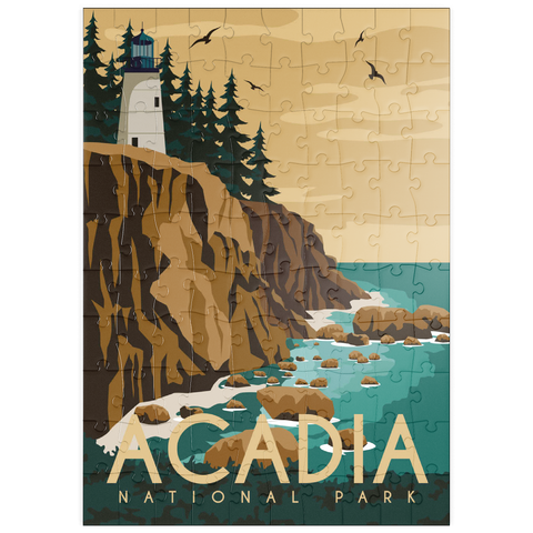 puzzleplate Acadia-Nationalpark, Maine, USA, Art Deco style Vintage Poster, Illustration 100 Puzzle