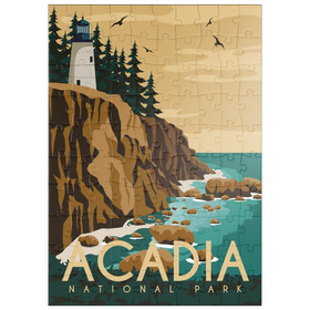 Darstellung des Puzzle Motivs Acadia-Nationalpark, Maine, USA, Art Deco style Vintage Poster, Illustration - Puzzleteile: 100