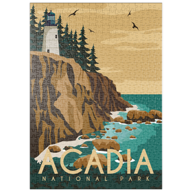 Darstellung des Puzzle-Motivs Acadia-Nationalpark, Maine, USA, Art Deco style Vintage Poster, Illustration – Puzzleteile: 500