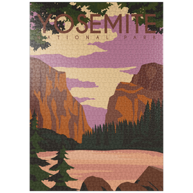 Darstellung des Puzzle Motivs Yosemite National Park Central California, USA, Art Deco style Vintage Poster, Illustration - Puzzleteile: 1000
