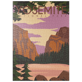 Darstellung des Puzzle-Motivs Yosemite National Park Central California, USA, Art Deco style Vintage Poster, Illustration – Puzzleteile: 500