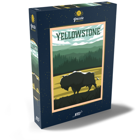 Bisons im Yellowstone-Nationalpark, Art Deco style Vintage Poster, Illustration 1000 Puzzle Schachtel Ansicht2