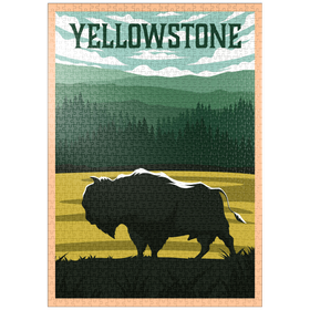 Darstellung des Puzzle-Motivs Bisons im Yellowstone-Nationalpark, Art Deco style Vintage Poster, Illustration – Puzzleteile: 1000