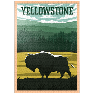 puzzleplate Bisons im Yellowstone-Nationalpark, Art Deco style Vintage Poster, Illustration 1000 Puzzle