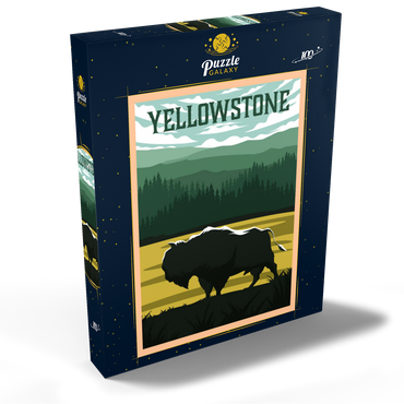 Bisons im Yellowstone-Nationalpark, Art Deco style Vintage Poster, Illustration 100 Puzzle Schachtel Ansicht2