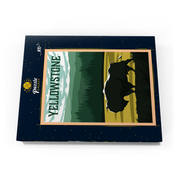 Bisons im Yellowstone-Nationalpark, Art Deco style Vintage Poster, Illustration 100 Puzzle Schachtel Ansicht3