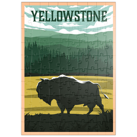 puzzleplate Bisons im Yellowstone-Nationalpark, Art Deco style Vintage Poster, Illustration 100 Puzzle