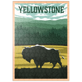 Darstellung des Puzzle-Motivs Bisons im Yellowstone-Nationalpark, Art Deco style Vintage Poster, Illustration – Puzzleteile: 200