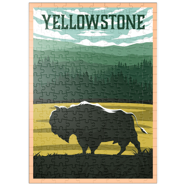 puzzleplate Bisons im Yellowstone-Nationalpark, Art Deco style Vintage Poster, Illustration 200 Puzzle
