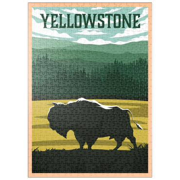 puzzleplate Bisons im Yellowstone-Nationalpark, Art Deco style Vintage Poster, Illustration 500 Puzzle