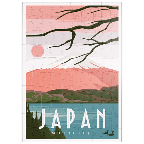 puzzleplate Berg Fuji, Japan, Art Deco style Vintage Poster, Illustration 100 Puzzle