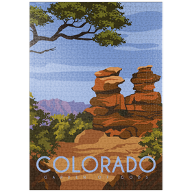 Darstellung des Puzzle Motivs Garden of Gods, Colorado USA, Art Deco style Vintage Poster, Illustration - Puzzleteile: 1000