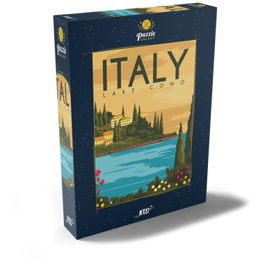 Lake Como Italy, Art Deco style Vintage Poster, Illustration 1000 Puzzle Schachtel Ansicht2