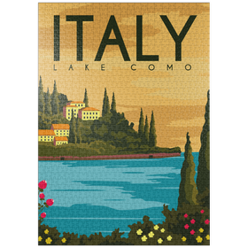 Darstellung des Puzzle Motivs Lake Como Italy, Art Deco style Vintage Poster, Illustration - Puzzleteile: 1000