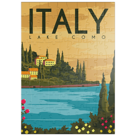 Darstellung des Puzzle Motivs Lake Como Italy, Art Deco style Vintage Poster, Illustration - Puzzleteile: 100