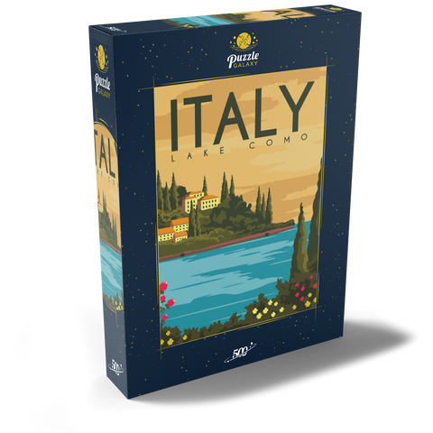 Lake Como Italy, Art Deco style Vintage Poster, Illustration 500 Puzzle Schachtel Ansicht2
