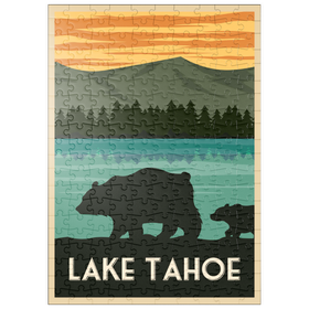 Darstellung des Puzzle-Motivs Tahoe See - Nationalpark, Art Deco style Vintage Poster, Illustration – Puzzleteile: 200