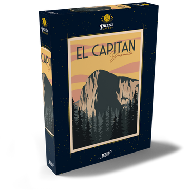 El Capitan im Yosemite National-Park, USA, Art Deco style Vintage Poster, Illustration 1000 Puzzle Schachtel Ansicht2