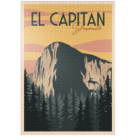 Darstellung des Puzzle-Motivs El Capitan im Yosemite National-Park, USA, Art Deco style Vintage Poster, Illustration – Puzzleteile: 1000