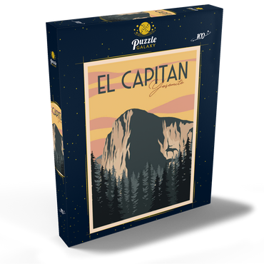 El Capitan im Yosemite National-Park, USA, Art Deco style Vintage Poster, Illustration 100 Puzzle Schachtel Ansicht2