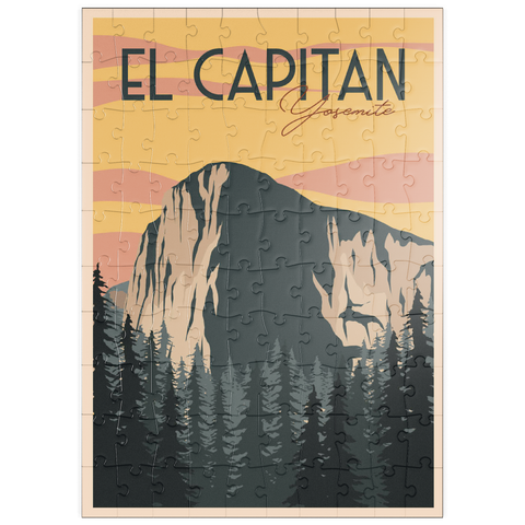 puzzleplate El Capitan im Yosemite National-Park, USA, Art Deco style Vintage Poster, Illustration 100 Puzzle