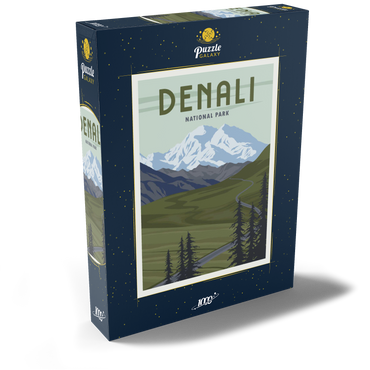 Denali-Nationalpark, Alaska, Art Deco style Vintage Poster, Illustration 1000 Puzzle Schachtel Ansicht2