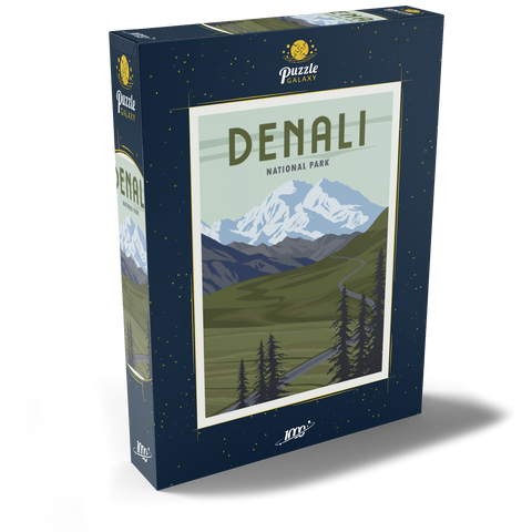 Denali-Nationalpark, Alaska, Art Deco style Vintage Poster, Illustration 1000 Puzzle Schachtel Ansicht2