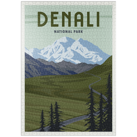Darstellung des Puzzle-Motivs Denali-Nationalpark, Alaska, Art Deco style Vintage Poster, Illustration – Puzzleteile: 1000