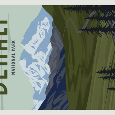 Denali-Nationalpark, Alaska, Art Deco style Vintage Poster, Illustration 1000 Puzzle 3D Modell