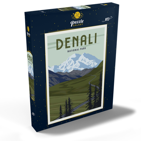 Denali-Nationalpark, Alaska, Art Deco style Vintage Poster, Illustration 100 Puzzle Schachtel Ansicht2
