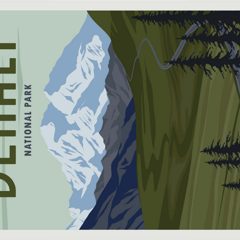 Denali-Nationalpark, Alaska, Art Deco style Vintage Poster, Illustration 200 Puzzle 3D Modell