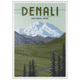 Darstellung des Puzzle-Motivs Denali-Nationalpark, Alaska, Art Deco style Vintage Poster, Illustration – Puzzleteile: 500