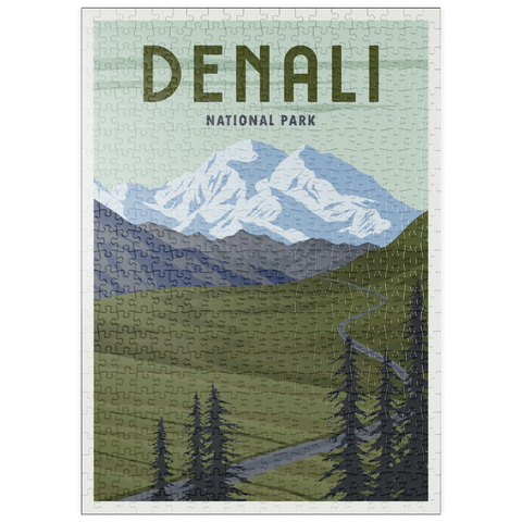 puzzleplate Denali-Nationalpark, Alaska, Art Deco style Vintage Poster, Illustration 500 Puzzle