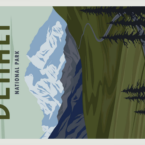 Denali-Nationalpark, Alaska, Art Deco style Vintage Poster, Illustration 500 Puzzle 3D Modell