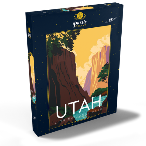 Zion National Park Utah, USA, Art Deco style Vintage Poster, Illustration 100 Puzzle Schachtel Ansicht2